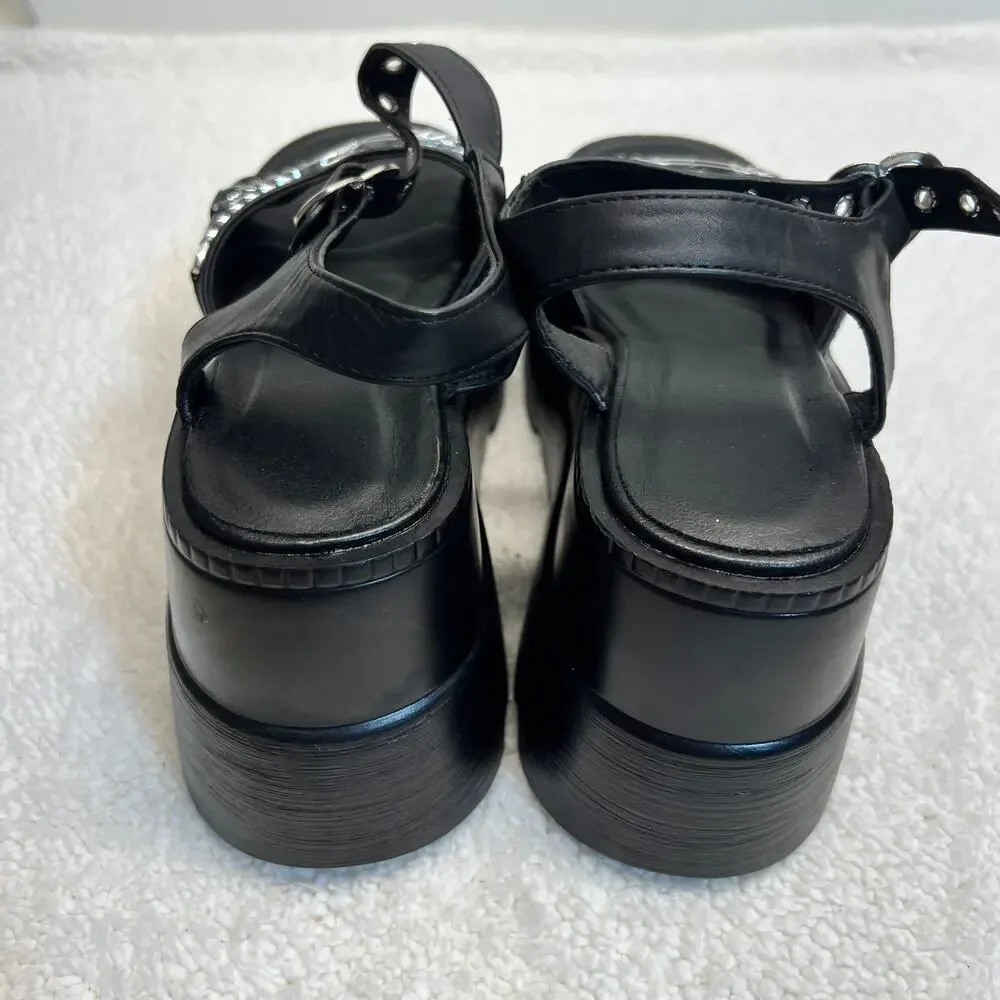 Womens Gothic Sandal Wedges Heart Chain Alternative Shoes Size 10